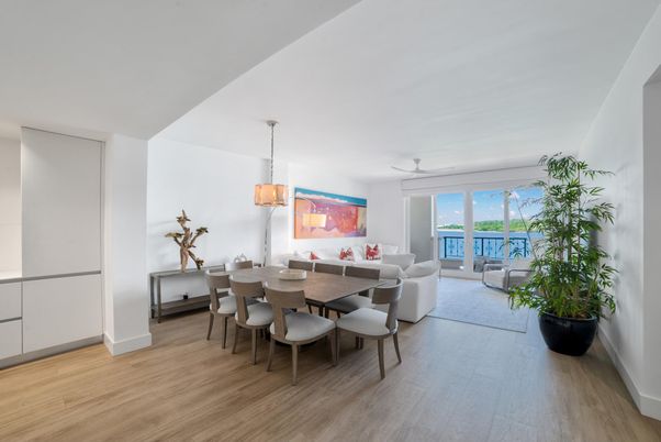 Dining room, Interior, Living room, Pendant Lights, Water, Wood Texture Flooring