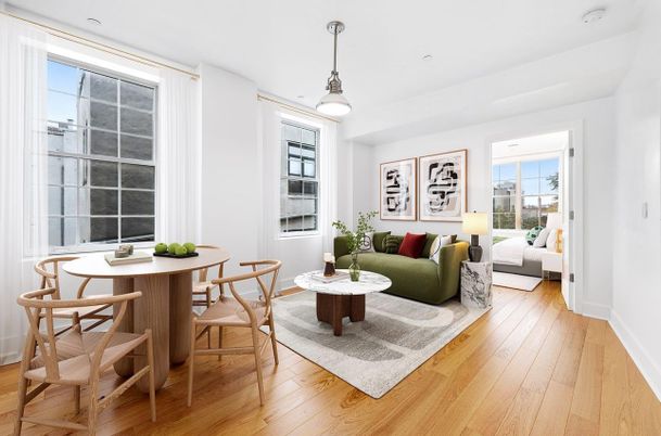 Dining room, Interior, Living room, Pendant Lights, Wood Texture Flooring