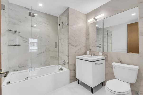 Bathroom, Glass Shower, Interior, Marble Walls, Recessed Lighting