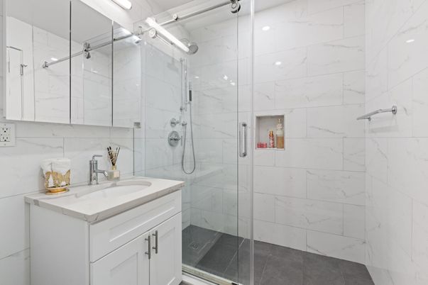 Bathroom, Glass Shower, Interior, Marble Walls