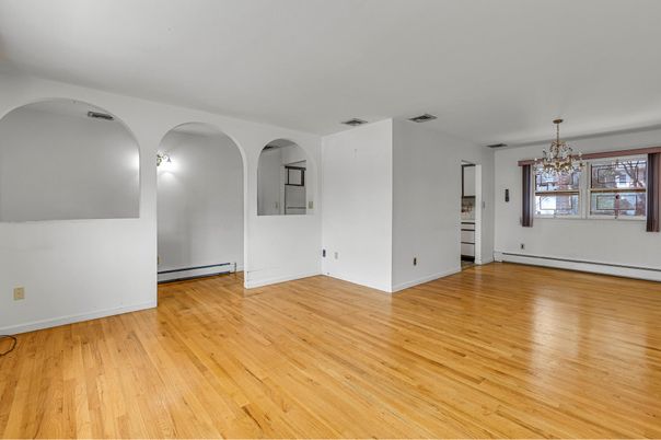 Chandelier, Empty room, Interior, Wood Texture Flooring