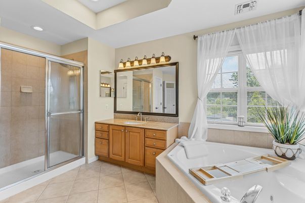 Bathroom, Dual Sink Vanities, Glass Shower, Interior, Recessed Lighting