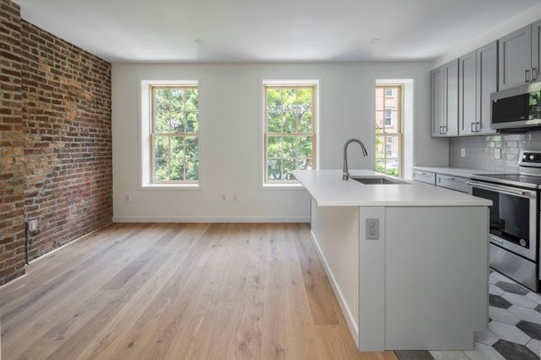 Interior, Kitchen, Stone Walls, Wood Texture Flooring
