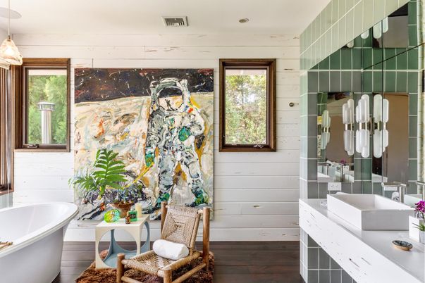 Bathroom, Free Standing Baths, Interior, Wood Texture Flooring