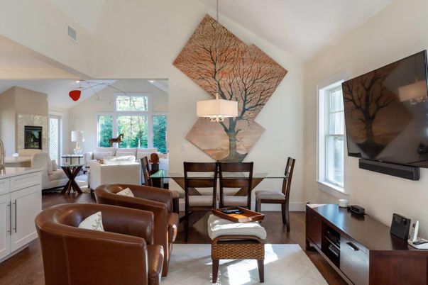 Dining room, Fireplace, Interior, Living room, Wood Texture Flooring