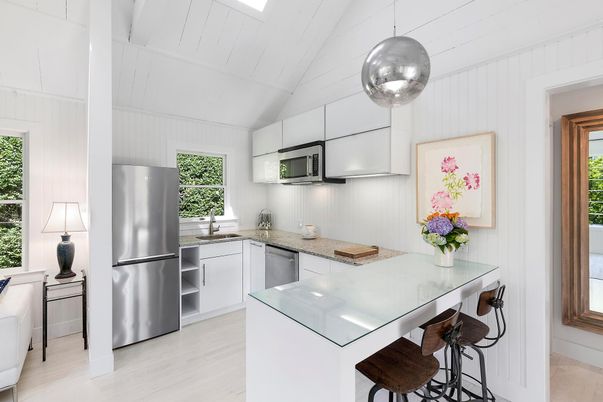 Interior, Kitchen, Pendant Lights, Stainless Steel Appliances, Wood Texture Flooring