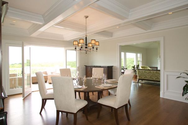 Chandelier, Dining room, Interior, Recessed Lighting, Wood Texture Flooring