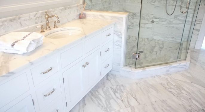 Bathroom, Glass Shower, Interior, Marble, Marble Walls