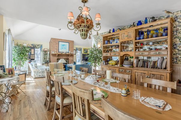Chandelier, Dining room, Fireplace, Interior, Living room, Wood Texture Flooring