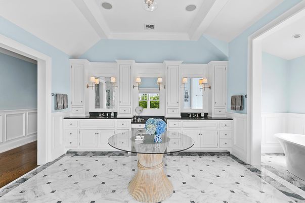 Bathroom, Dual Sink Vanities, Free Standing Baths, Interior, Marble