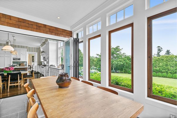 Dining room, Interior, Kitchen, Pendant Lights, Recessed Lighting, Wood Texture Flooring