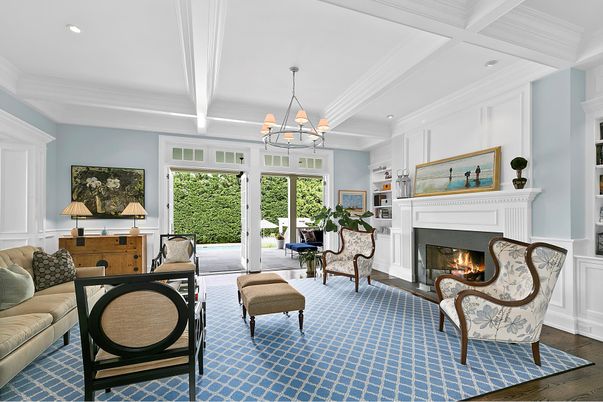 Chandelier, Fireplace, Interior, Living room, Recessed Lighting, Wood Texture Flooring