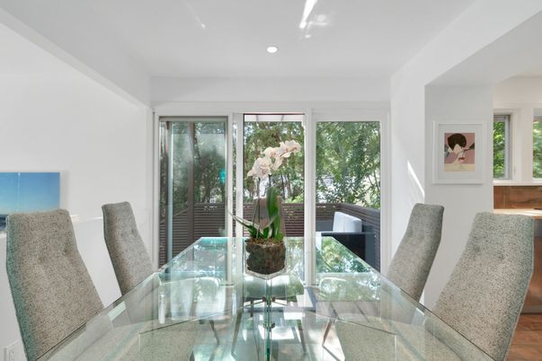 Dining room, Interior, Recessed Lighting, Wood Texture Flooring