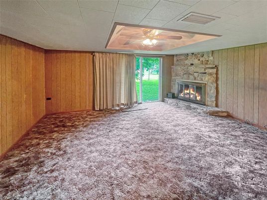 Empty room, Fireplace, Interior, Wooden Walls