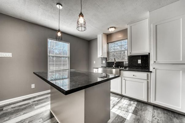 Interior, Kitchen, Pendant Lights, Wood Texture Flooring