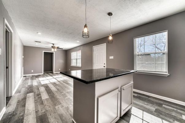 Interior, Kitchen, Pendant Lights, Recessed Lighting, Wood Texture Flooring