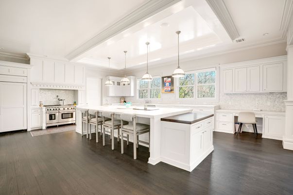 Dining room, Interior, Kitchen, Pendant Lights, Recessed Lighting, Wood Texture Flooring