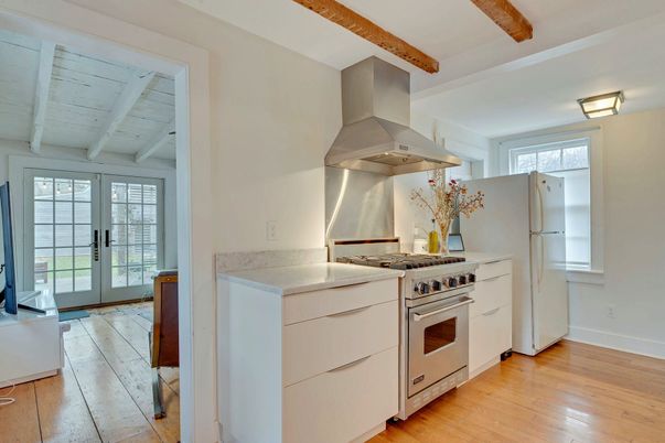 Interior, Kitchen, Stainless Steel Appliances, Wooden Beams, Wood Texture Flooring