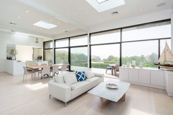 Dining room, Interior, Living room, Recessed Lighting, Wood Texture Flooring