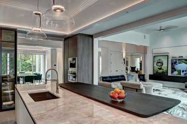 Dining room, Interior, Kitchen, Living room, Pendant Lights, Stainless Steel Appliances