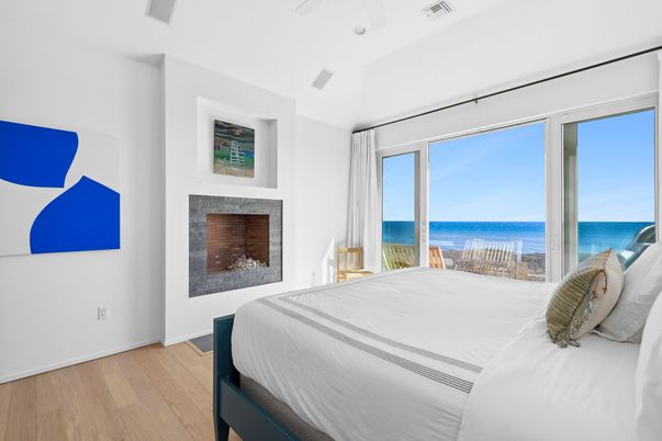 Bedroom, Fireplace, Interior, Water, Wood Texture Flooring