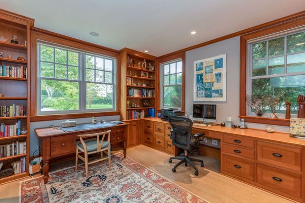 Home Office, Interior, Recessed Lighting, Wood Texture Flooring