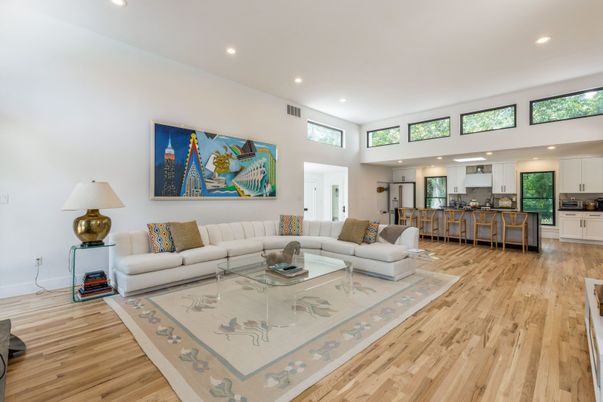 Interior, Kitchen, Living room, Recessed Lighting, Wood Texture Flooring