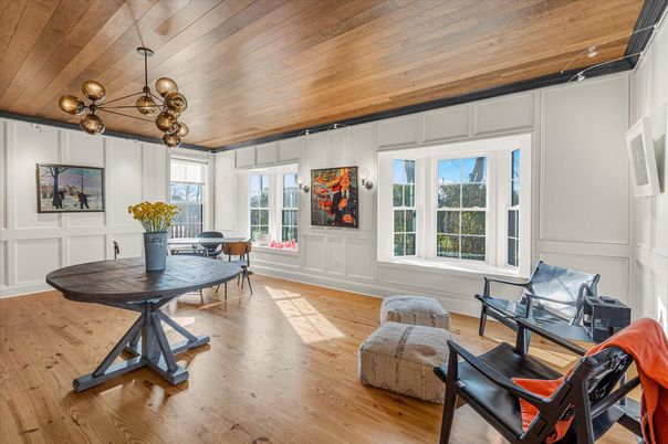 Dining room, Interior, Pendant Lights, Wooden Ceilings, Wood Texture Flooring
