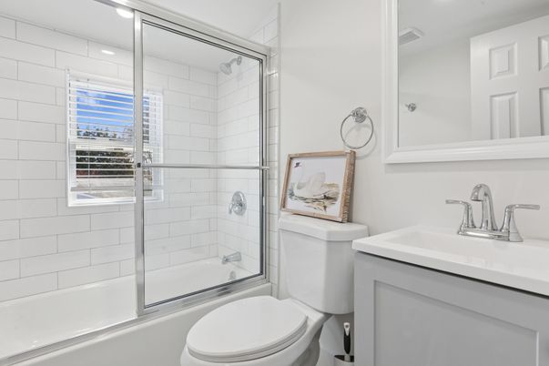 Bathroom, Glass Shower, Interior, Recessed Lighting