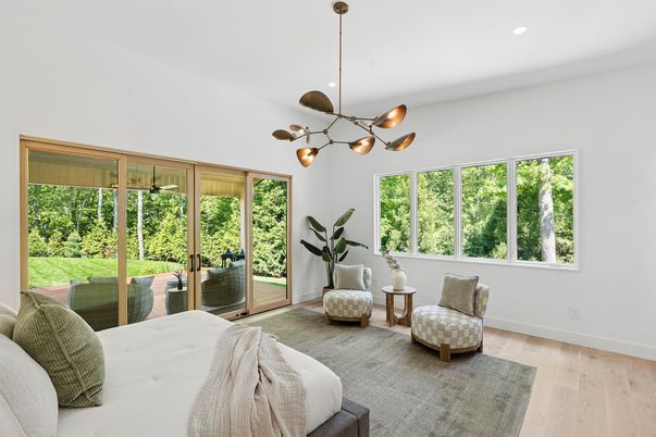 Bedroom, Interior, Pendant Lights, Recessed Lighting, Wood Texture Flooring