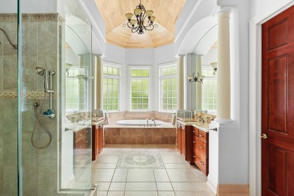 Bathroom, Chandelier, Glass Shower, Interior
