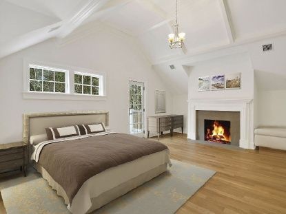 Bedroom, Chandelier, Fireplace, Interior, Pendant Lights, Wood Texture Flooring