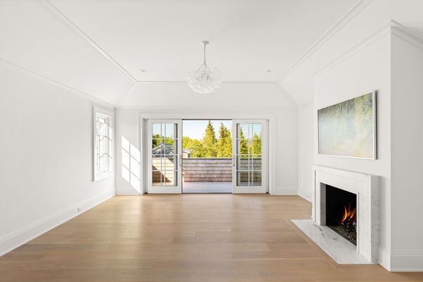 Chandelier, Empty room, Fireplace, Interior, Wood Texture Flooring