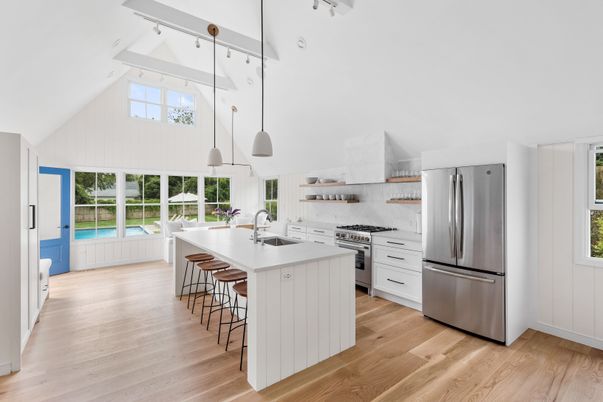 Interior, Kitchen, Pendant Lights, Stainless Steel Appliances, Wood Texture Flooring
