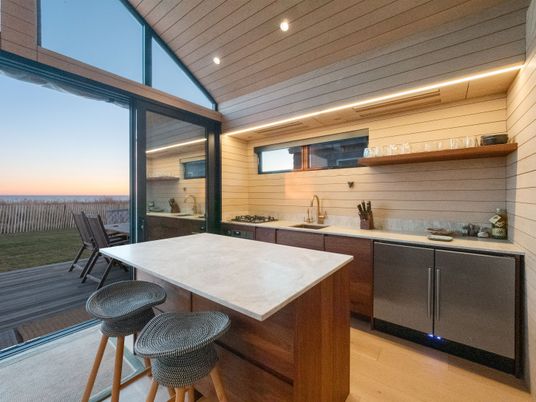 Interior, Kitchen, Recessed Lighting, Water, Wooden Ceilings