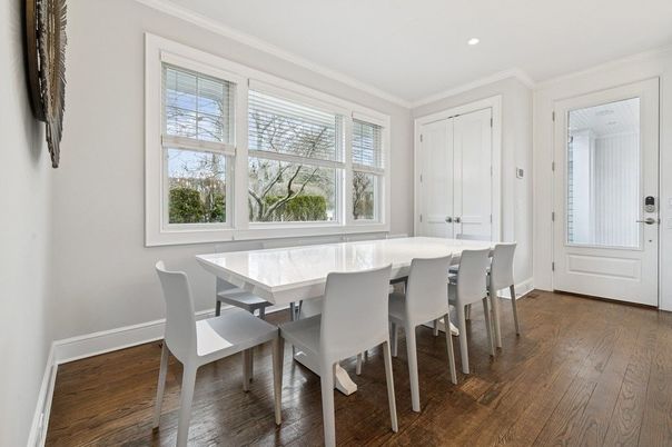 Dining room, Interior, Recessed Lighting, Wood Texture Flooring