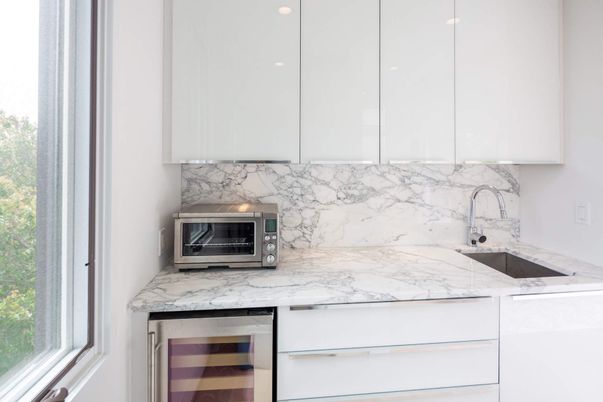 Interior, Kitchen, Marble Walls, Stainless Steel Appliances