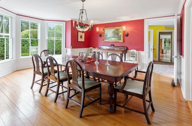 Chandelier, Dining room, Interior, Wood Texture Flooring