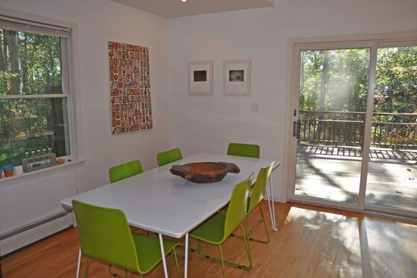 Dining room, Interior, Recessed Lighting, Wood Texture Flooring