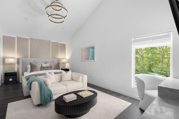 Bedroom, Interior, Pendant Lights, Wood Texture Flooring