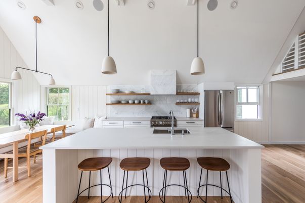 Interior, Kitchen, Pendant Lights, Stainless Steel Appliances, Wood Texture Flooring