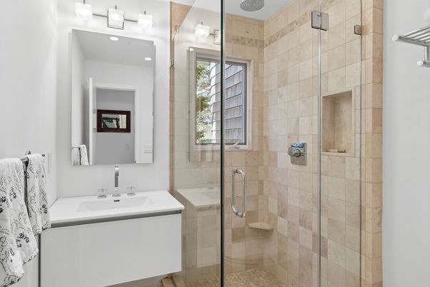 Bathroom, Glass Shower, Interior, Recessed Lighting