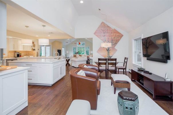Dining room, Interior, Kitchen, Living room, Pendant Lights, Recessed Lighting, Wood Texture Flooring