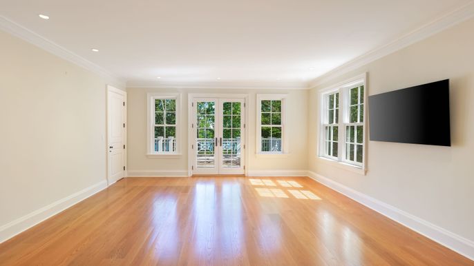Empty room, Interior, Recessed Lighting, Wood Texture Flooring