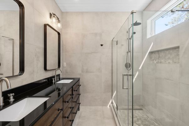 Bathroom, Dual Sink Vanities, Glass Shower, Interior