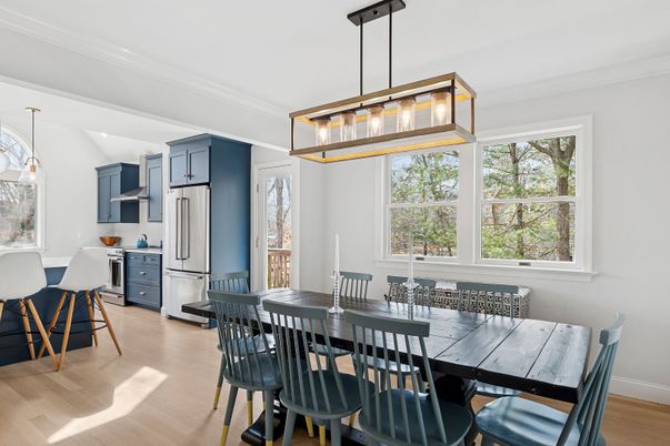 Dining room, Interior, Kitchen, Pendant Lights, Wood Texture Flooring