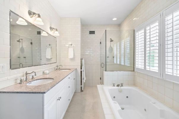 Bathroom, Dual Sink Vanities, Glass Shower, Interior, Recessed Lighting