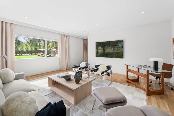 Home Office, Interior, Living room, Recessed Lighting, Wood Texture Flooring