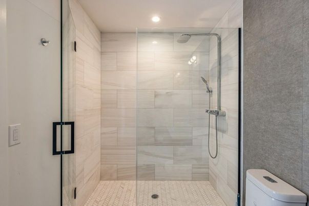 Bathroom, Glass Shower, Interior, Recessed Lighting
