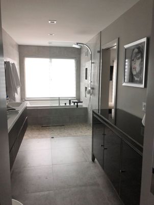 Bathroom, Glass Shower, Interior, Recessed Lighting